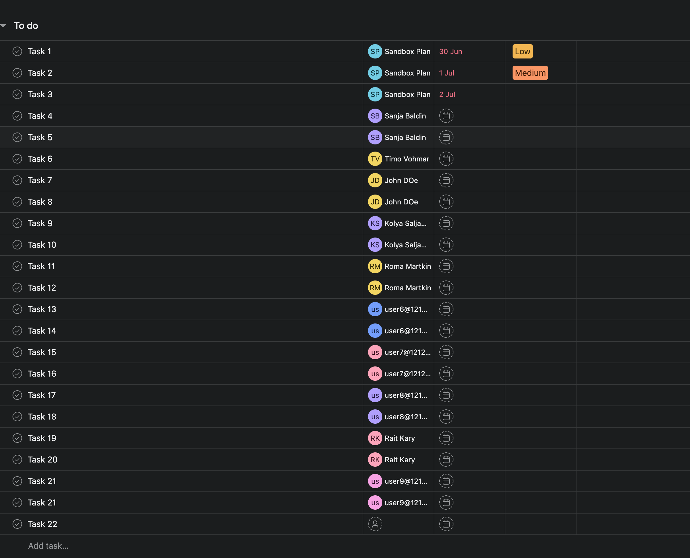 An Asana "To do" list where two dozen tasks are already spread unevenly across the team — some people hold several, others fewer — and the newest task at the bottom still has no assignee.